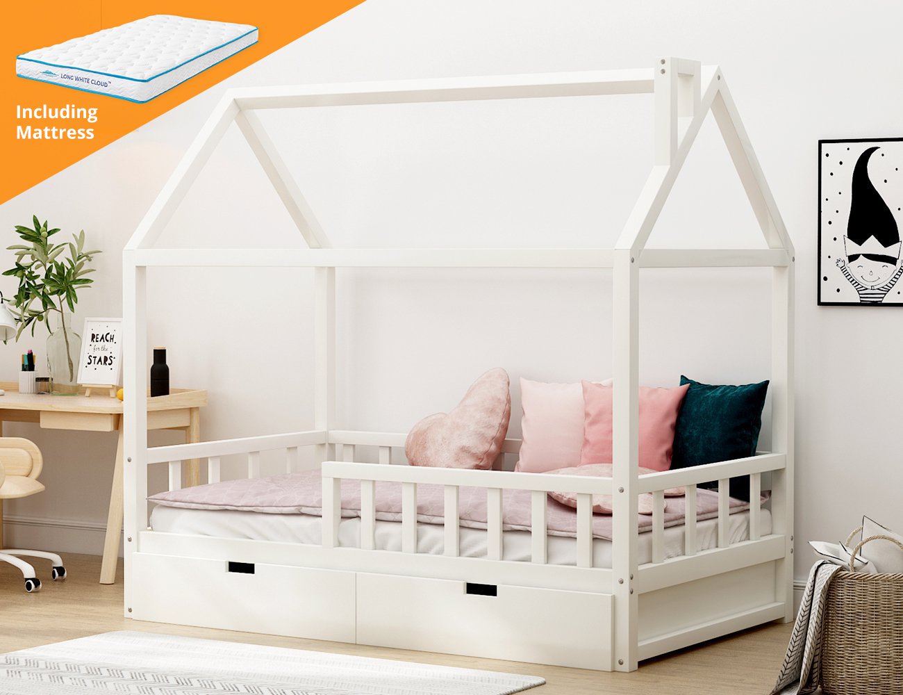elevating bed frame with mattress set